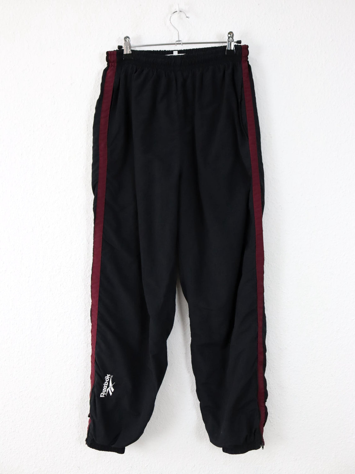 Vintage 80s 90s REEBOK Track Pants Joggers Black Dark Red Double Layer L