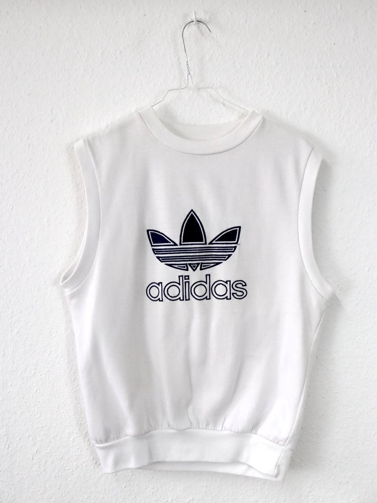 Vintage 90er 00er Y2k ADIDAS Pullunder Sweatshirt weiß dunkelblau Stickerei M