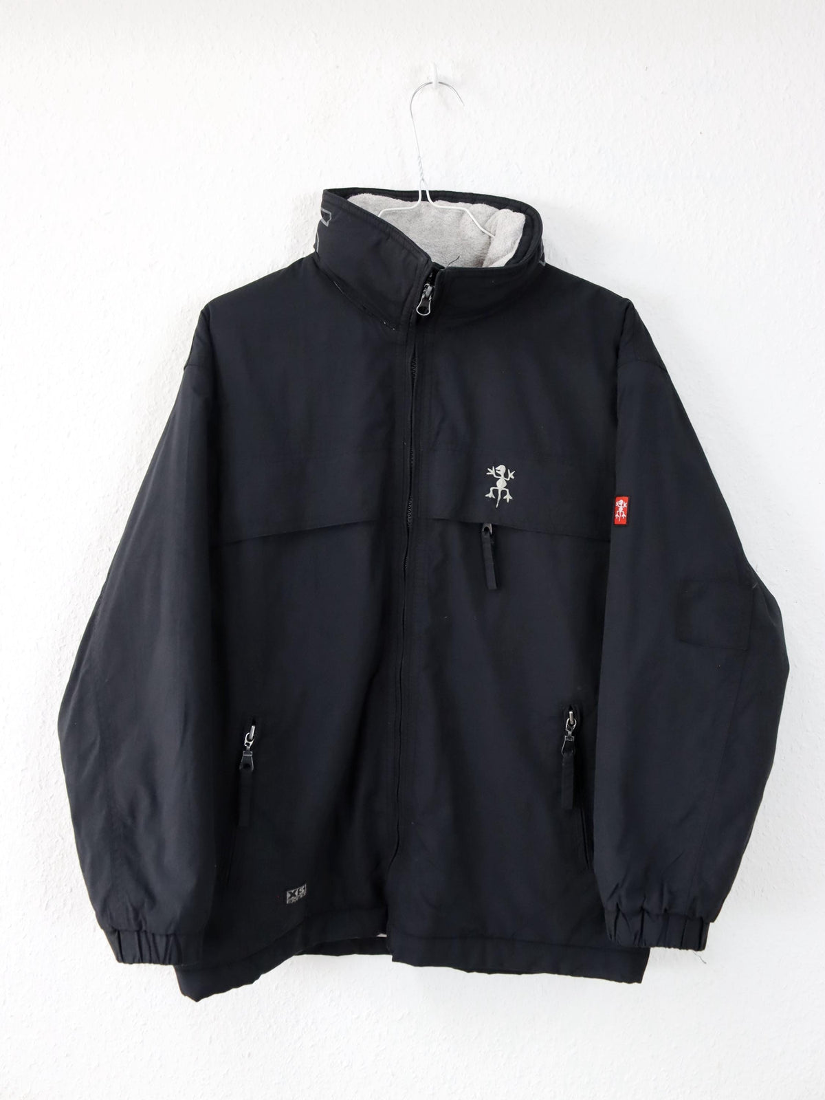 Vintage 90er 00er Y2k EXES Skijacke Winterjacke gefüttert schwarz Backprint XS/S 152