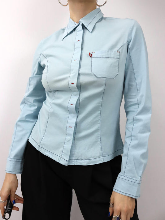 Vintage 90er 00er Y2k KILLAH Bluse langarm hellblau L