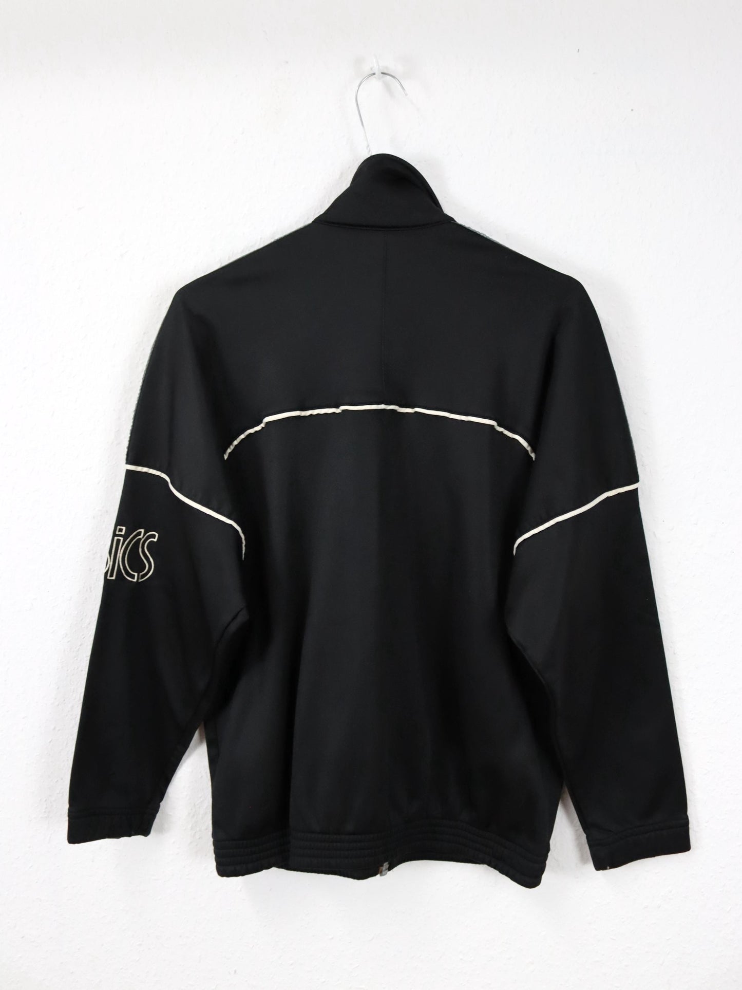 Vintage 80er 90er ASICS Trainingsjacke Stehkragen schwarz weiß S