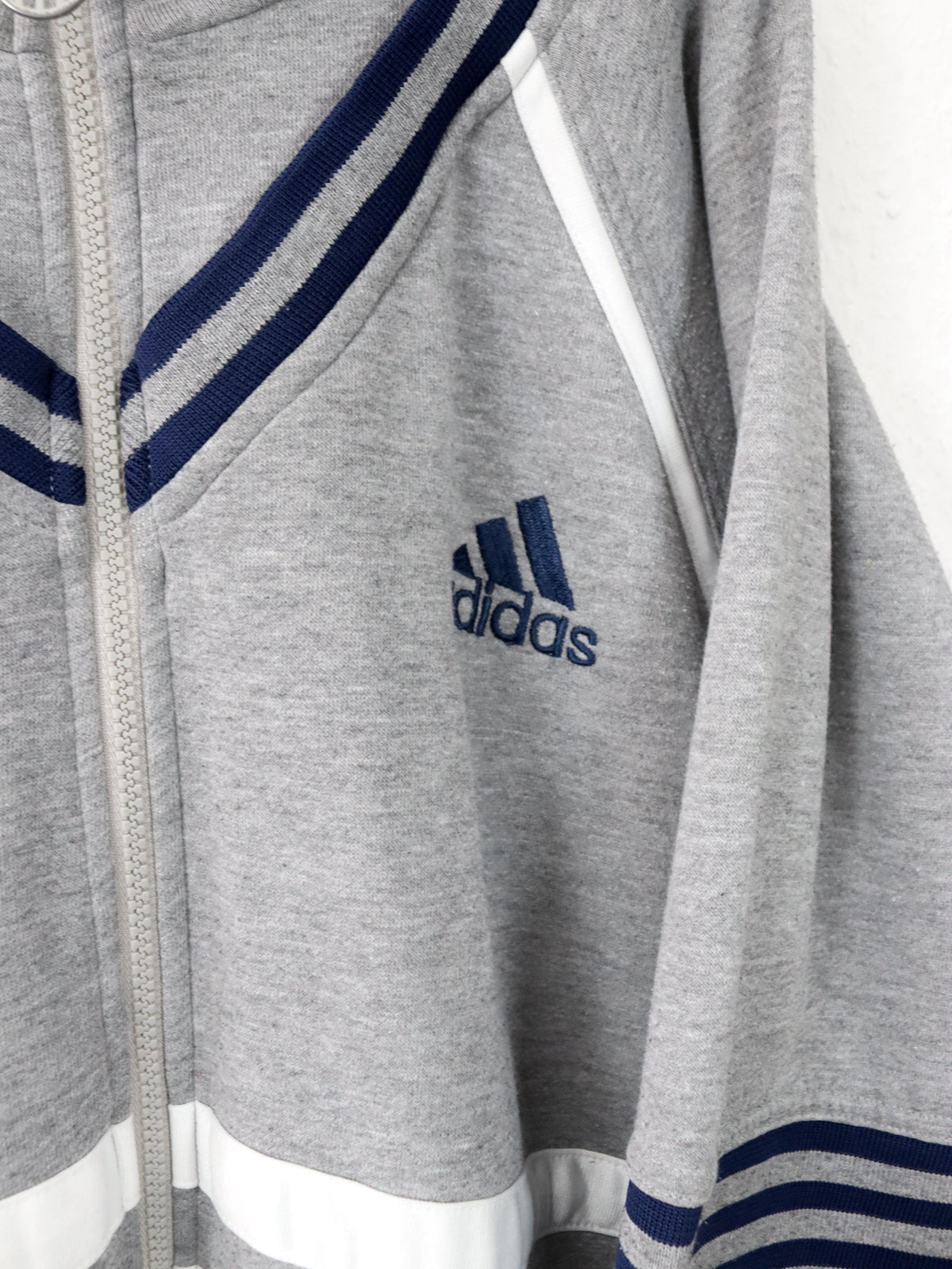 Vintage 80er 90er ADIDAS Trainingsjacke Stehkragen grau dunkelblau D7 L
