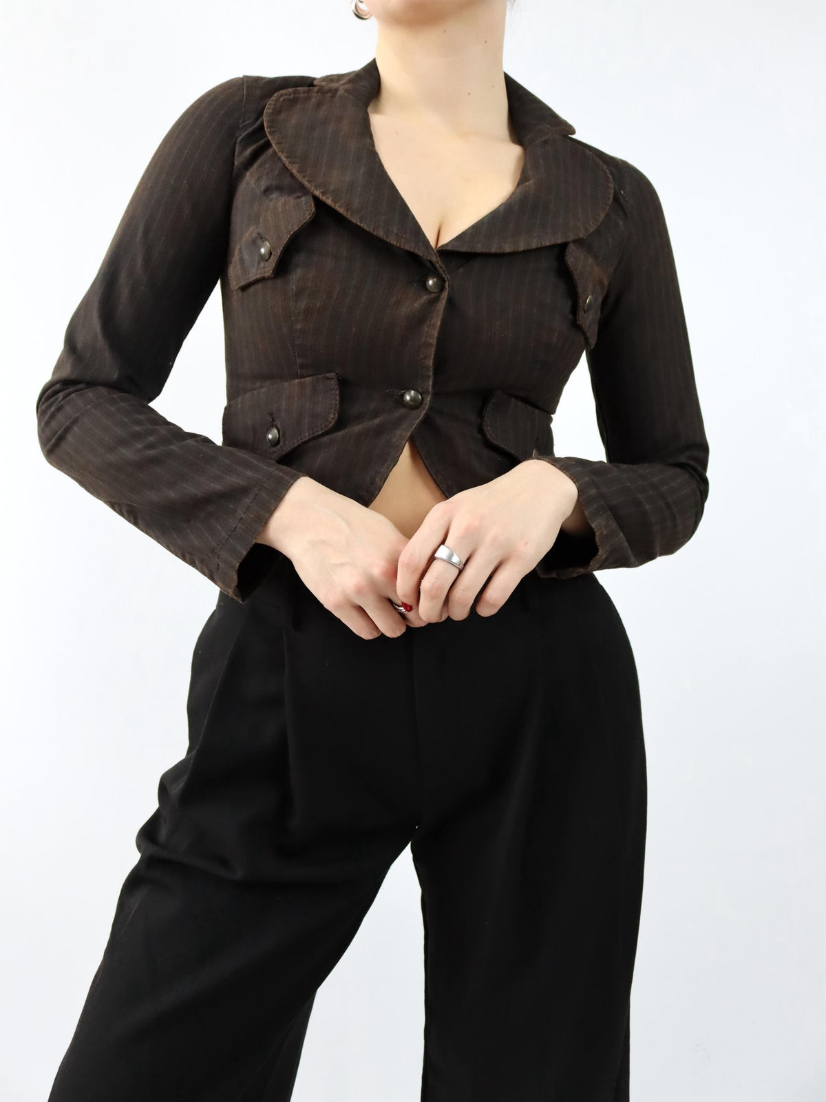 Vintage 90s 00s Y2k KILLAH Blazer Jacket crop brown striped Deadstock S