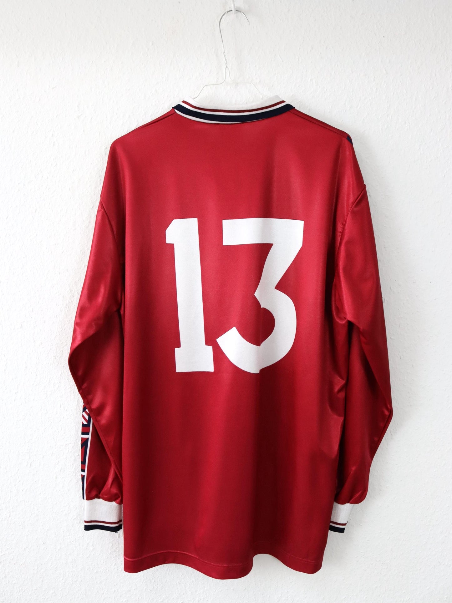Vintage 80er 90er BASRY Trikot langarm crazy pattern rot weiß L