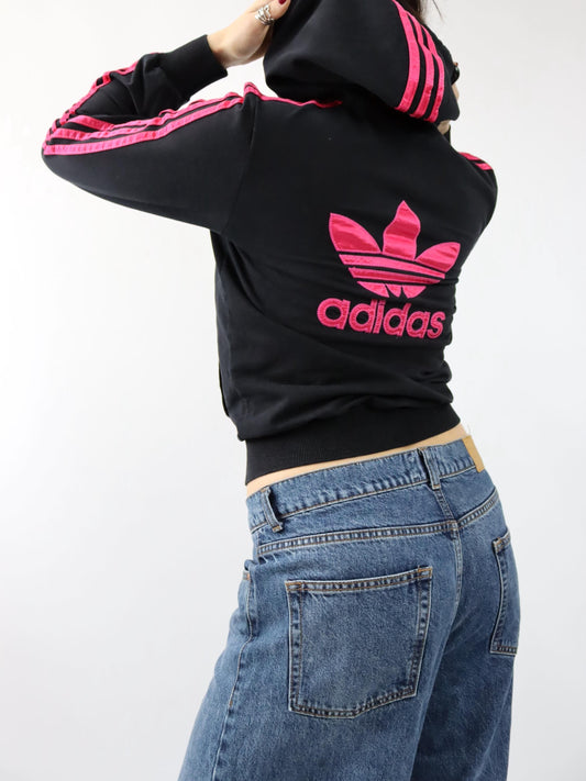 Vintage 00er Y2k ADIDAS Trainingsjacke Jacke Kapuze schwarz pink M