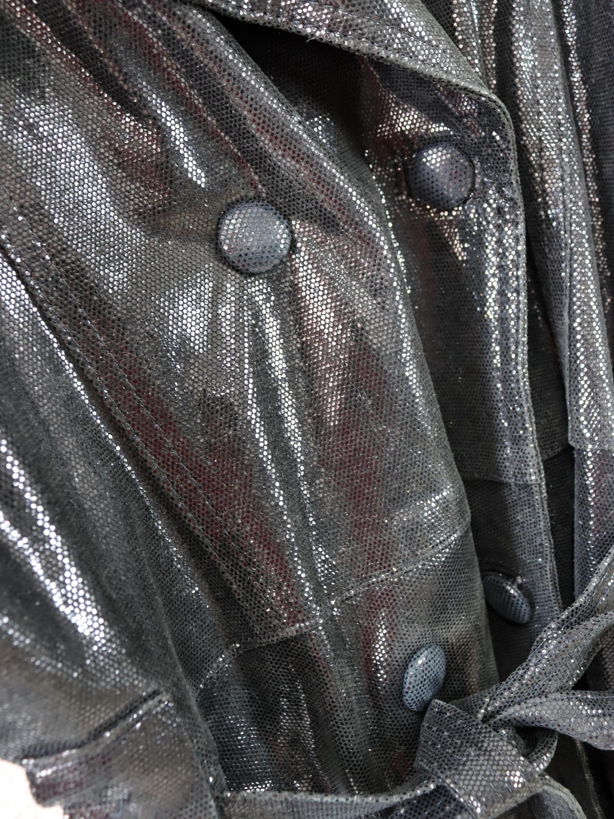 Vintage 80s 90s ATLANTIQUE CUIR Leather Jacket Glitter Black Double-Breasted Shoulder Pads 40