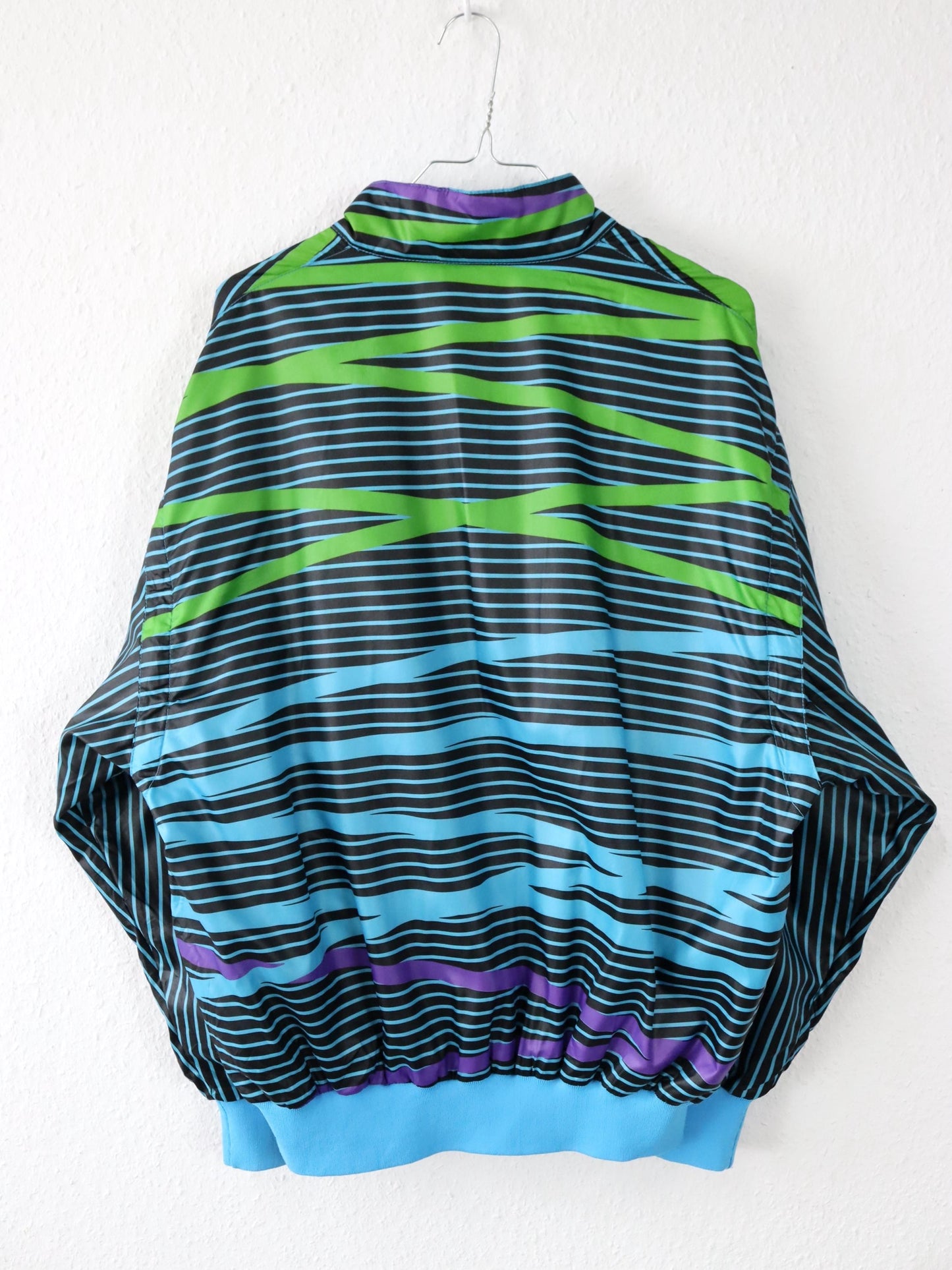 Vintage 80s 90s AUSTRALIAN Track Jacket Vest crazy pattern blue green purple 50 M/L