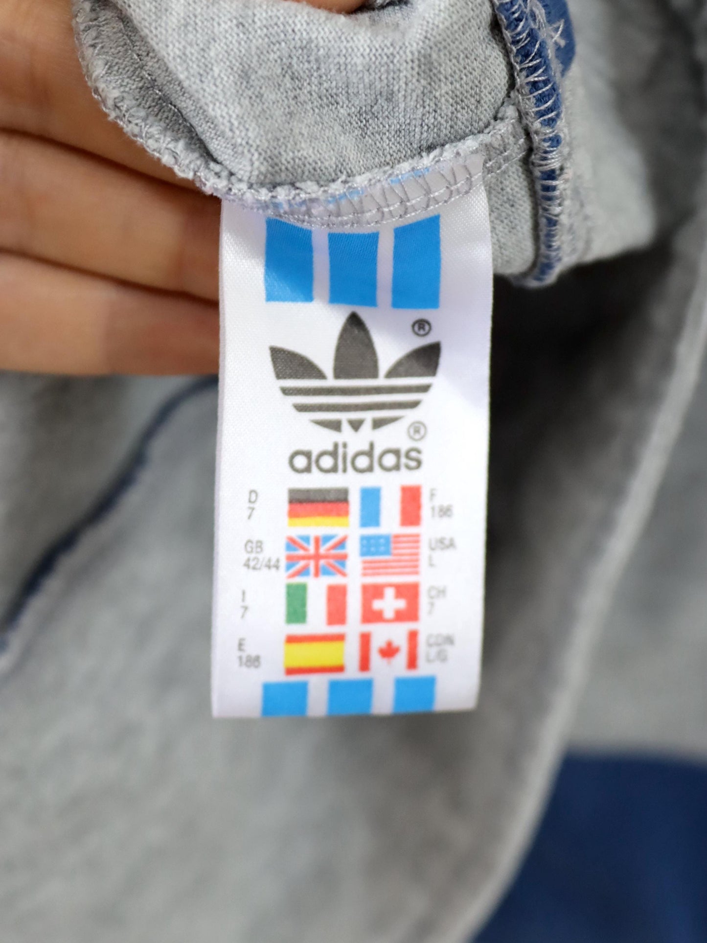 Vintage 80er 90er ADIDAS Cross Trainings Hoodie Pullover grau blau grün gelb D7 L