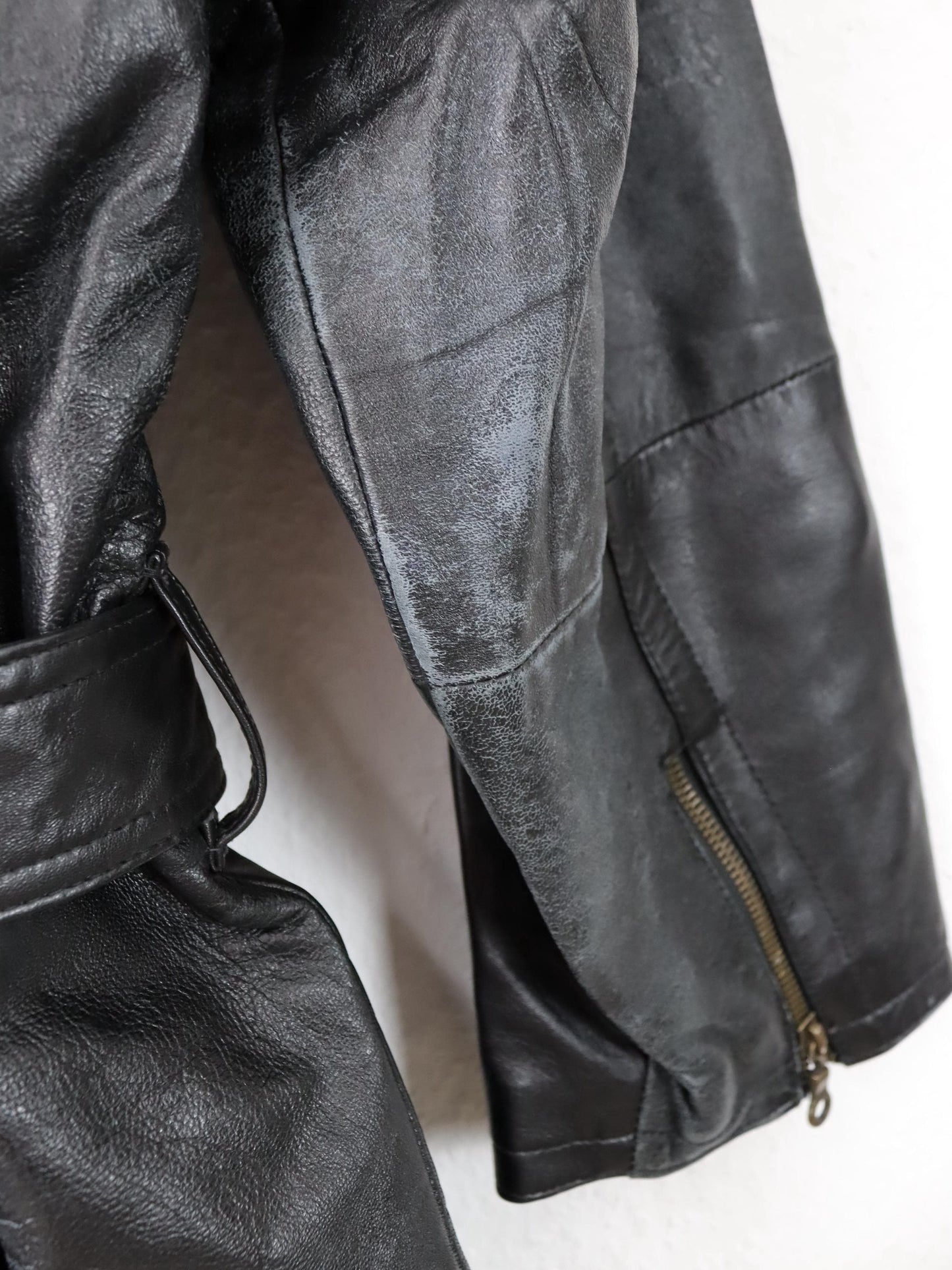 Vintage 80s 90s JCC COLLECTION Leather Jacket Leather Coat Belt Biker Jacket Black 38