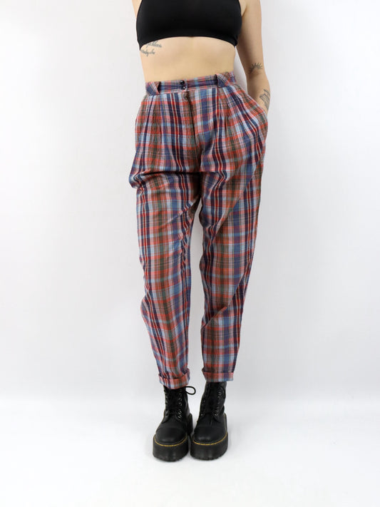 Vintage 80er 90er ANDREA MARE Bundfaltenhose Stoffhose dünn kariert highwaist 38