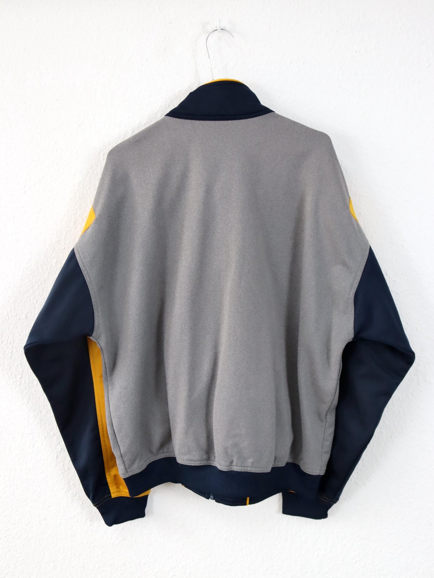 Vintage 80er 90er NIKE Trainingsjacke Jacke Stehkragen dunkelblau grau gelb M