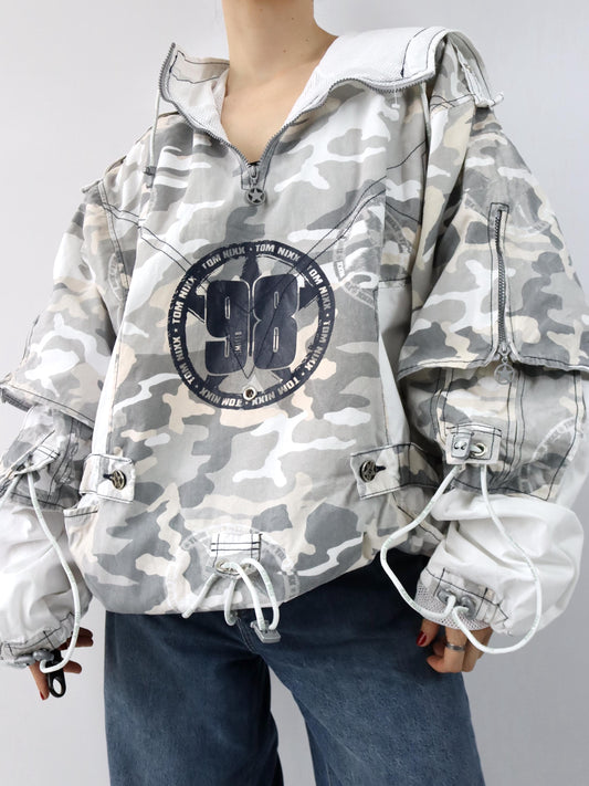 Vintage 90er 00er Y2k TOM NIXX Windbreaker Überziehjacke Jacke Camouflage Designer Berlin XXL