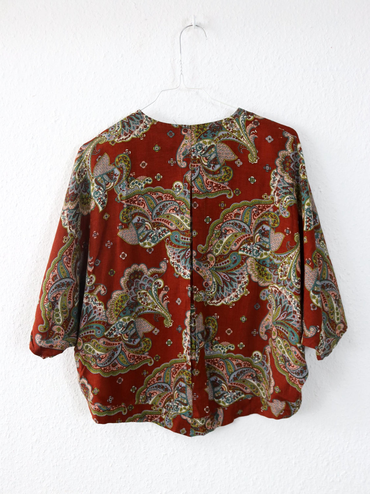 Vintage 80er 90er Bluse kurzarm crazy pattern Paisley Leinen Viskose M