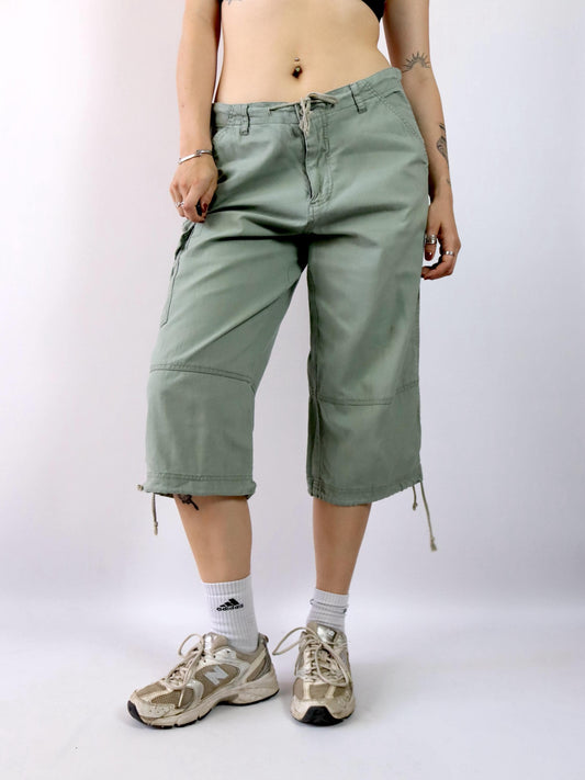 Vintage 90er 00er Y2k KENVELO Shorts Jorts Cargo Dreiviertel Hose Baggy Pants khaki Leinen XL