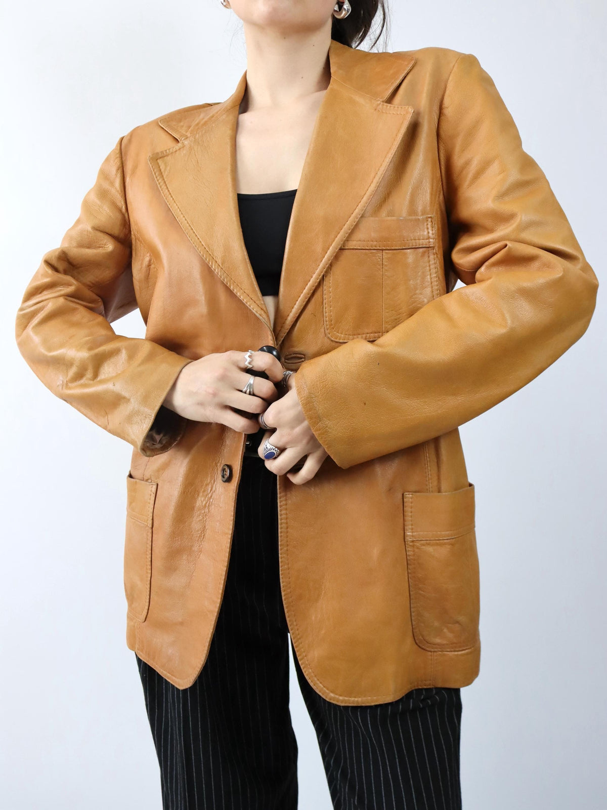 Vintage 80er 90er CREAZIONI ASSO Lederjacke Blazer Mantel hellbraun L