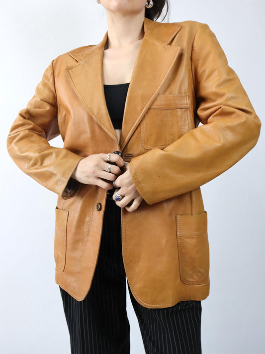 Vintage 80er 90er CREAZIONI ASSO Lederjacke Blazer Mantel hellbraun L