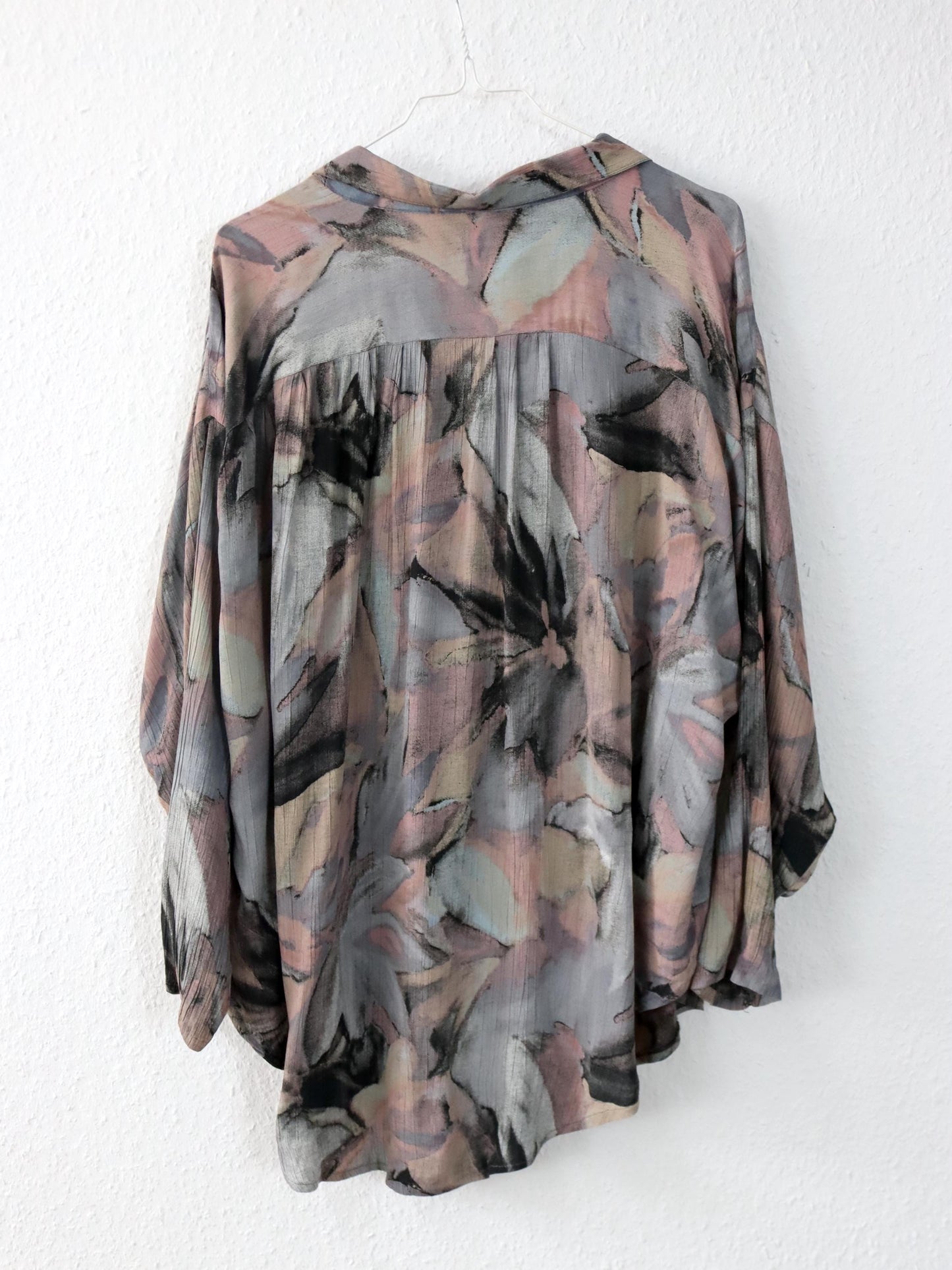 Vintage 80er 90er HOPSACK Bluse langarm luftig Doppelknopfreihe Crazy Pattern Viskose L