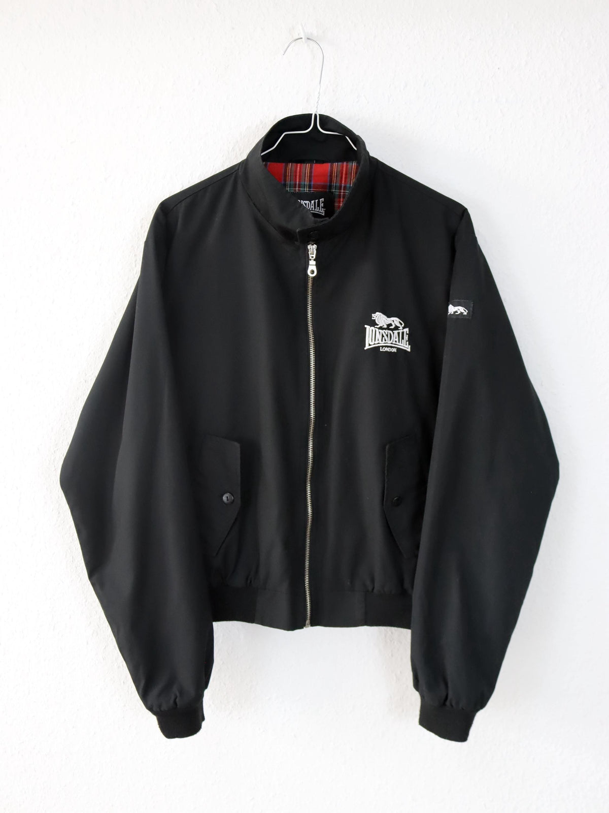 Vintage 80er 90er LONSDALE Bomberjacke Blouson Stehkragen schwarz Harrington Jacke S