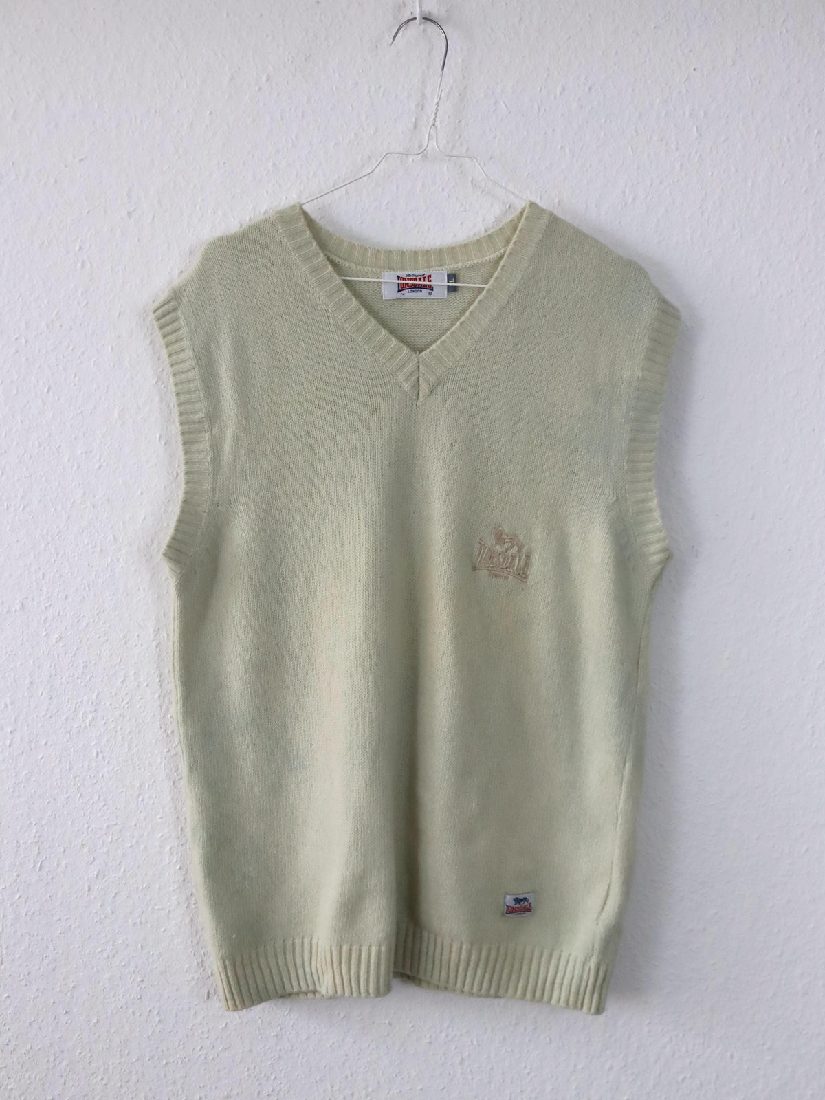 Vintage 90er 00er LONSDALE Pullunder Wolle beige V-Ausschnitt XL
