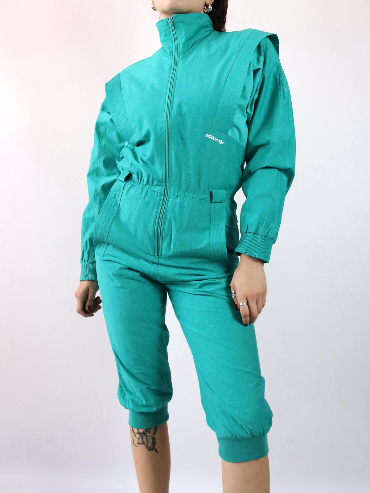 Vintage 80er 90er ADIDAS Overall Einteiler türkis Stehkragen 40