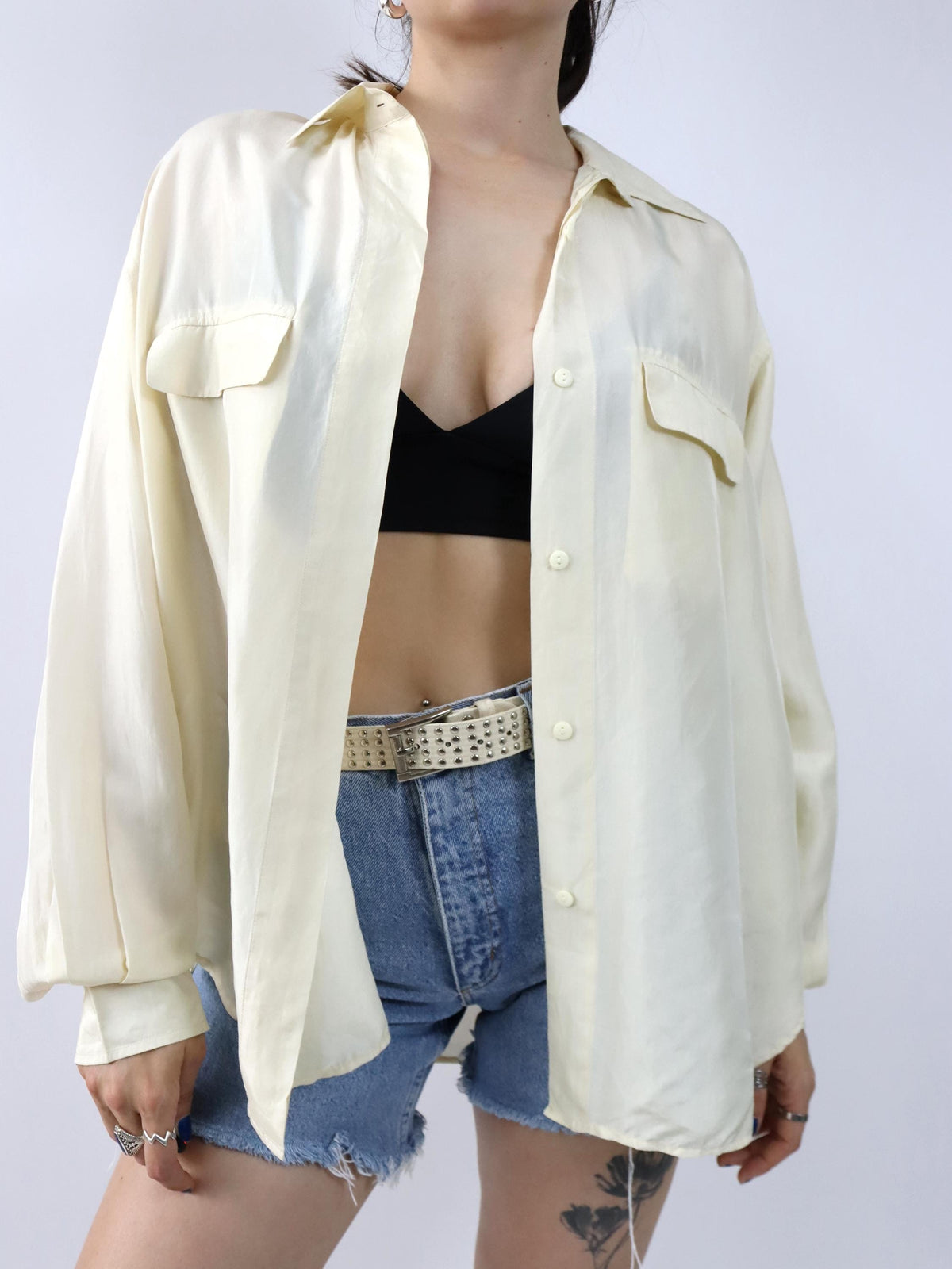 Vintage 80er 90er BRUGI Seidenhemd Hemd langarm gelb L