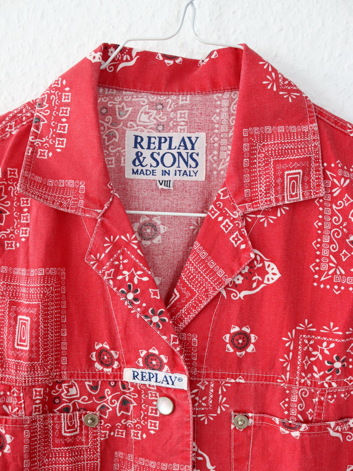 Vintage 80er 90er REPLAY & SONS Bluse Hemd ärmellos Western rot weiß M