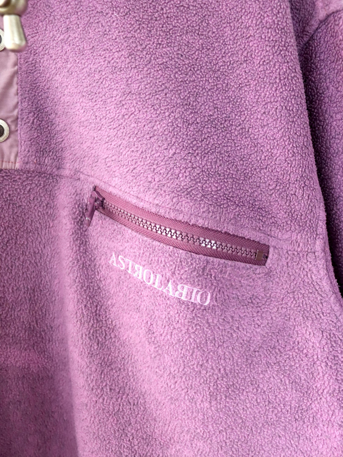 Vintage 80er 90er ASTROLABIO Fleecepullover Stehkragen lila Knopfleiste M