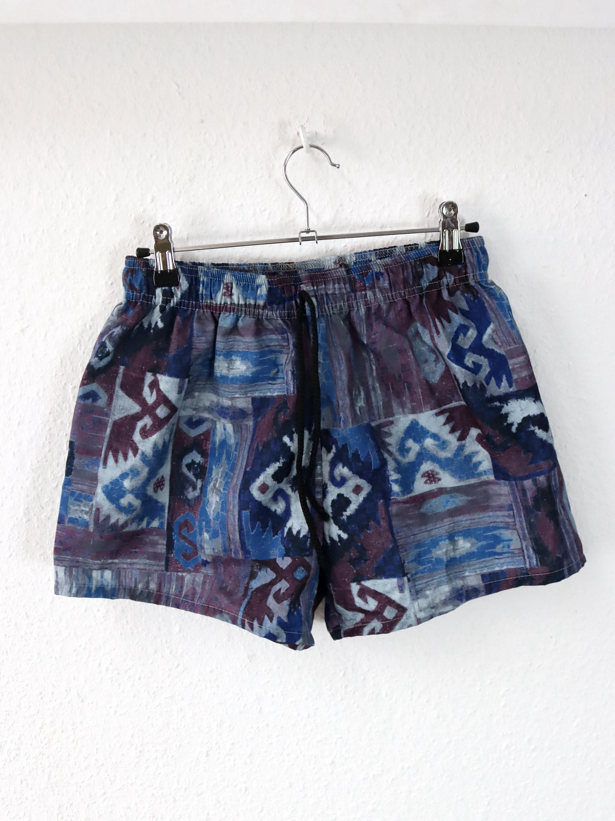 Vintage 80er 90er SANTOSTEFANO Shorts kurze Hose Badehose crazy pattern blau lila 46 S
