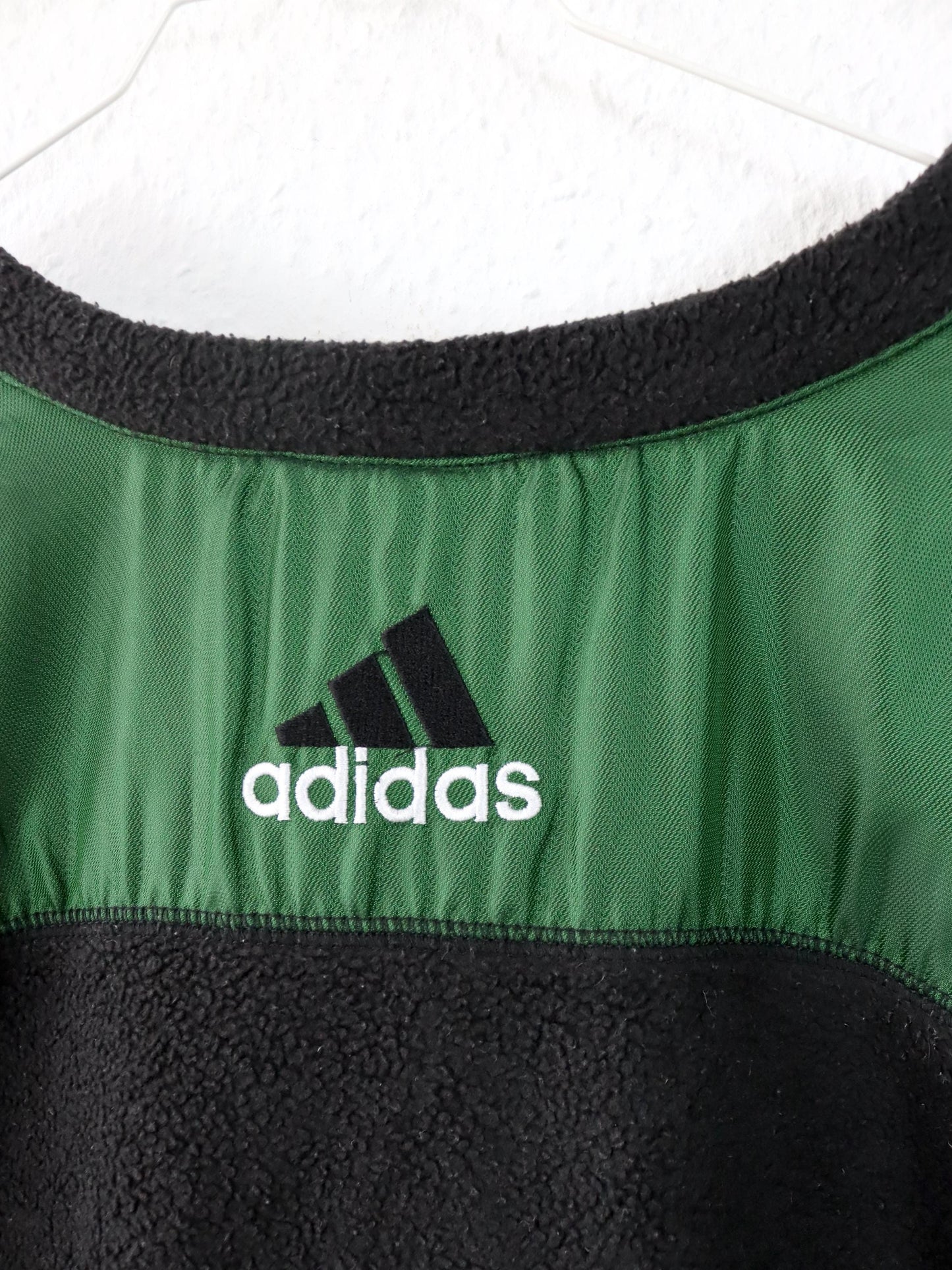 Vintage 80er 90er ADIDAS Fleecepullover Sweatshirt schwarz grün 1999 L