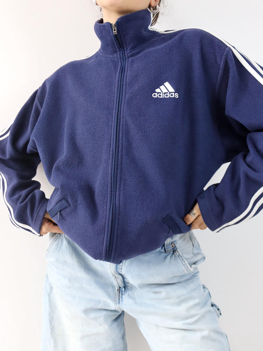 Vintage 80er 90er ADIDAS Fleecejacke Jacke Fleece dunkelblau Stehkragen D4 S