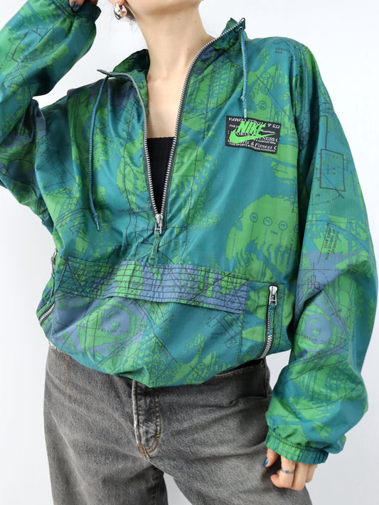 Vintage 80er 90er NIKE Windbreaker Jacke Überziehjacke crazy pattern grün L