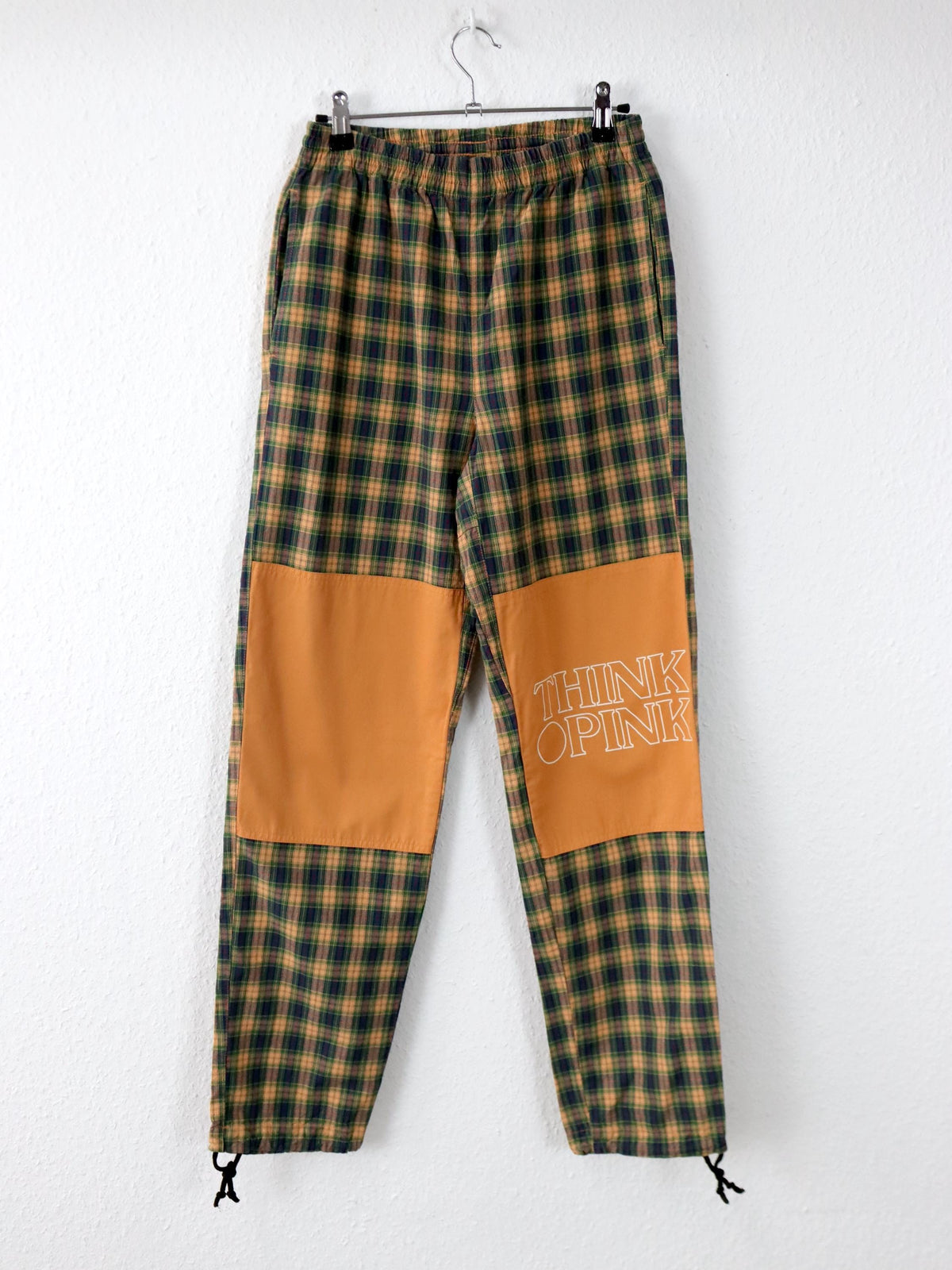 Vintage 80er 90er THINK PINK Jogginghose Hose kariert orange grün XS