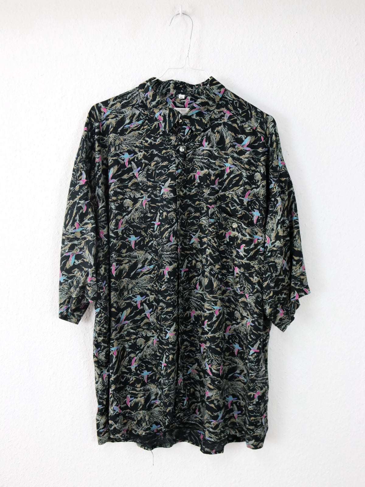 Vintage 80er 90er Hemd kurzarm crazy pattern gemustert Viskose XL