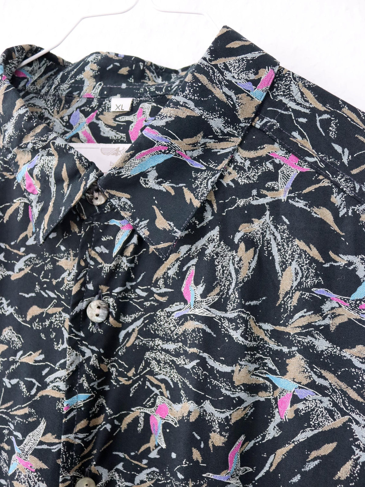Vintage 80er 90er Hemd kurzarm crazy pattern gemustert Viskose XL