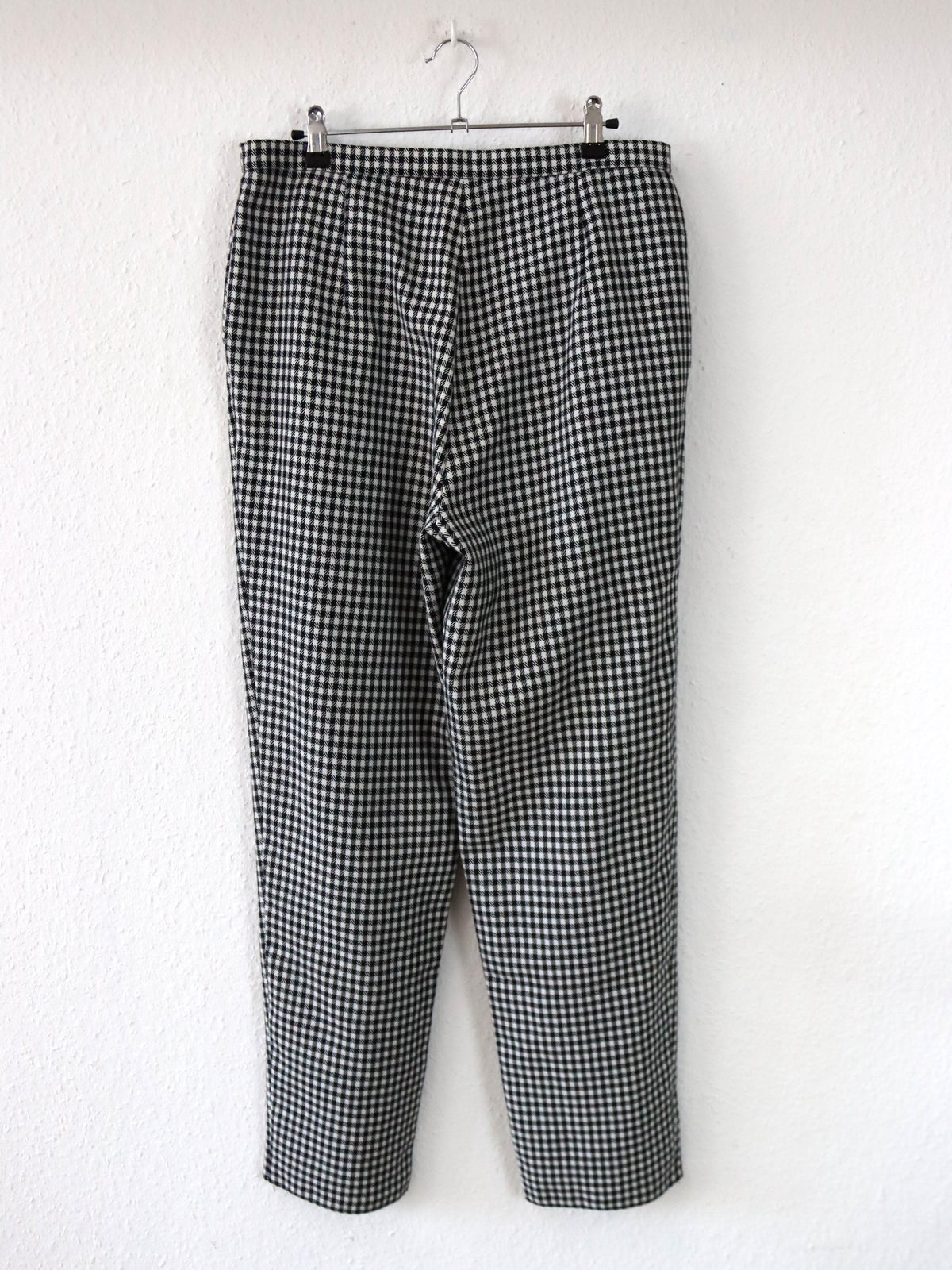 Vintage 80er 90er Bundfaltenhose Wolle Hose gerades Bein schwarz weiß kariert Hahnentritt 46 L