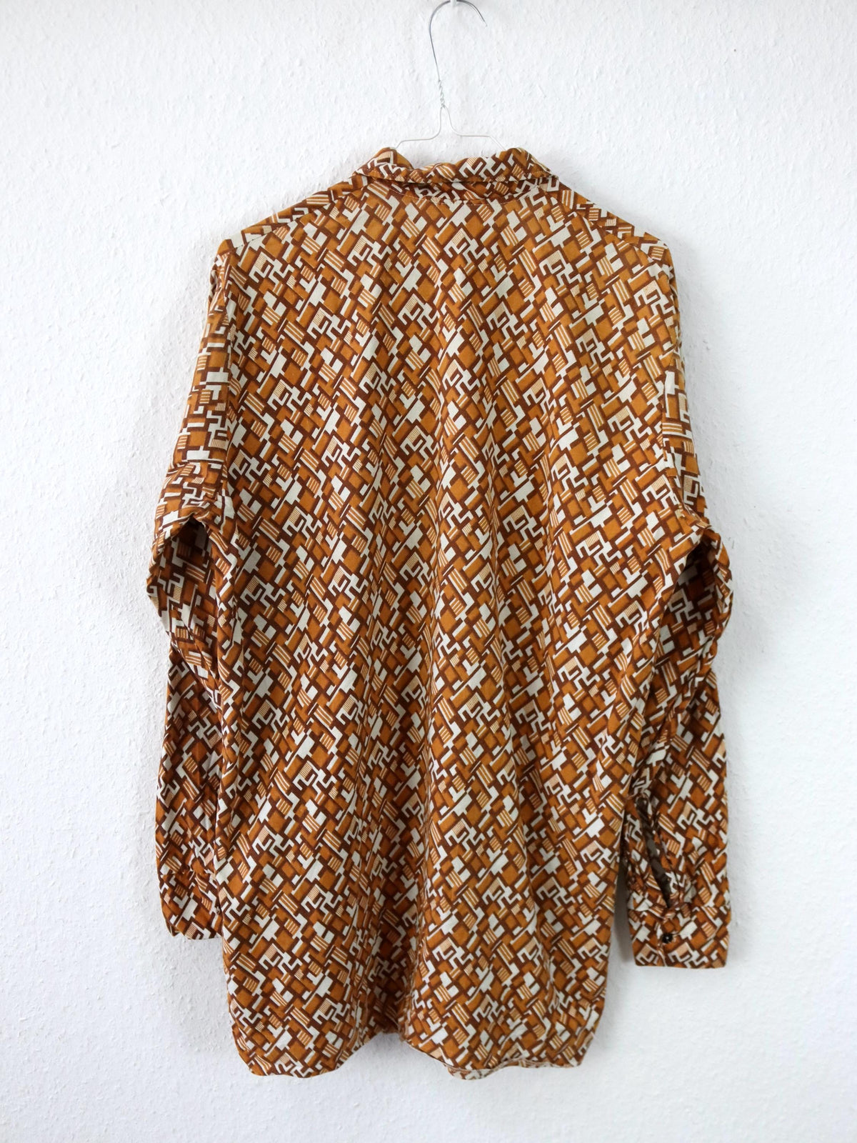 Vintage 70er 80er PERMAFLOTT Hemd langarm crazy pattern orange weiß L