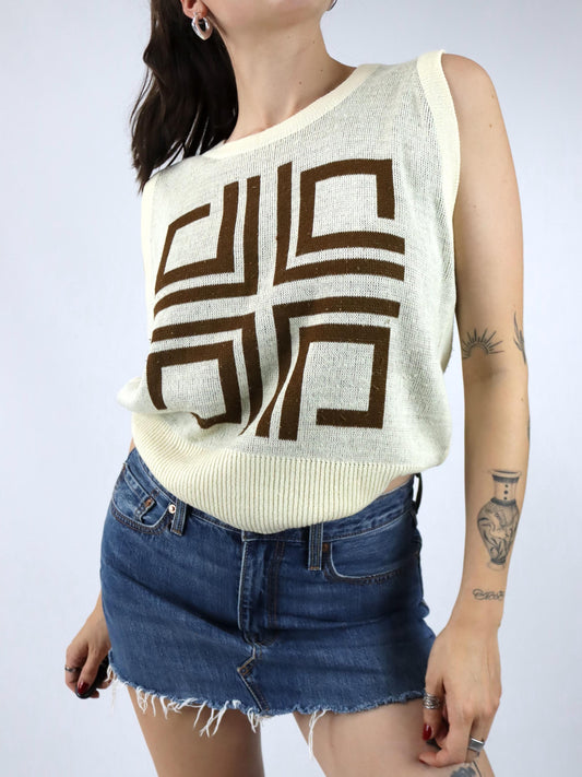 Vintage 80er 90er Pullunder Top Strick beige braun L