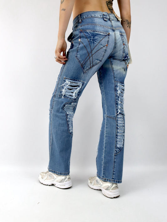Vintage 00er Y2K Jeans Hose gerades Bein Baggy used look low waist deadstock W32 L32