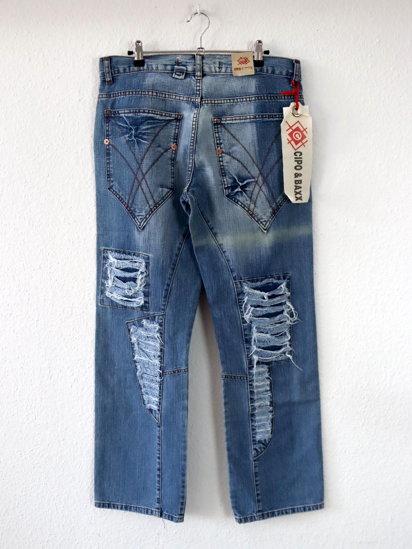 Vintage 00er Y2K Jeans Hose gerades Bein Baggy used look low waist deadstock W32 L32