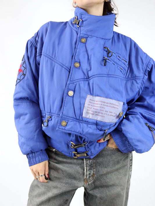 Vintage 80er 90er LEGEND Winterjacke Bomberjacke gefüttert blau Fireman Clips L