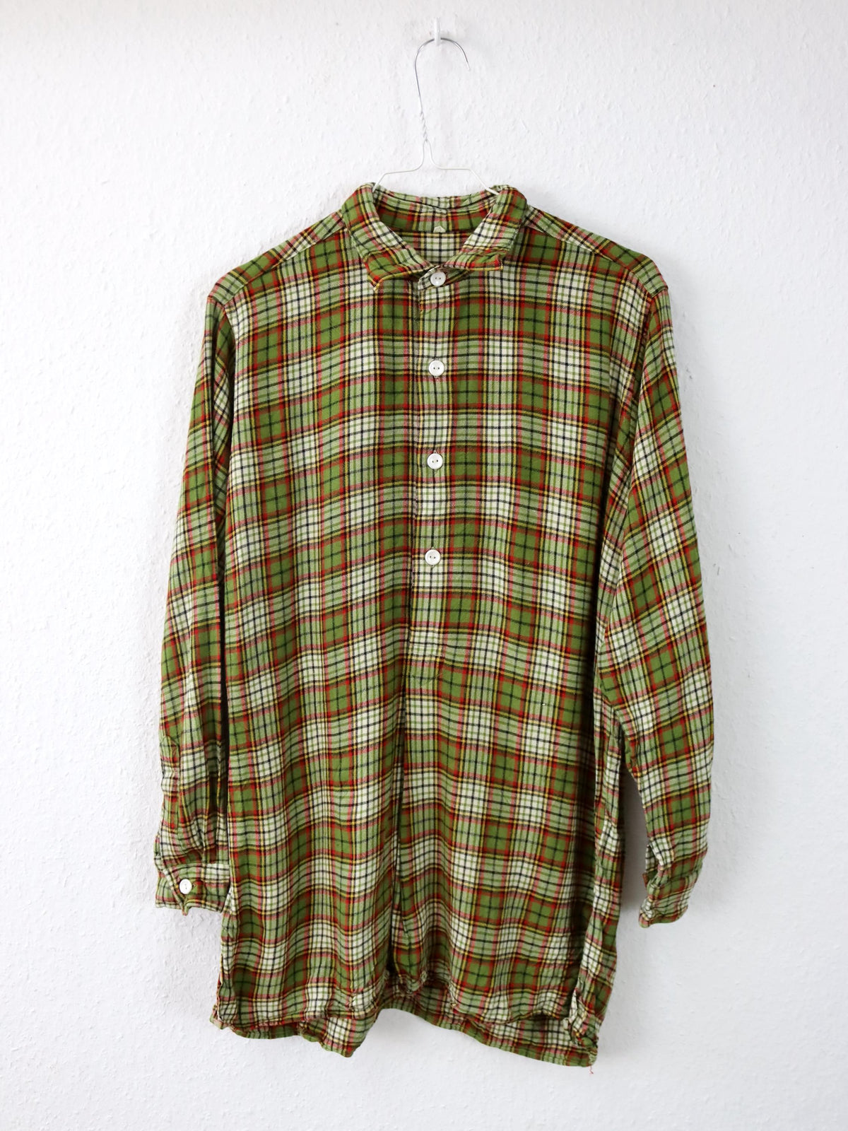 Vintage 70er 80er Flanellhemd kariert grün rot halbe Knopfleiste M