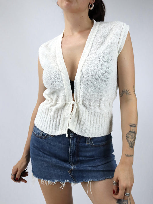Vintage 80er 90er Strickweste Weste Creme top ärmellos 40