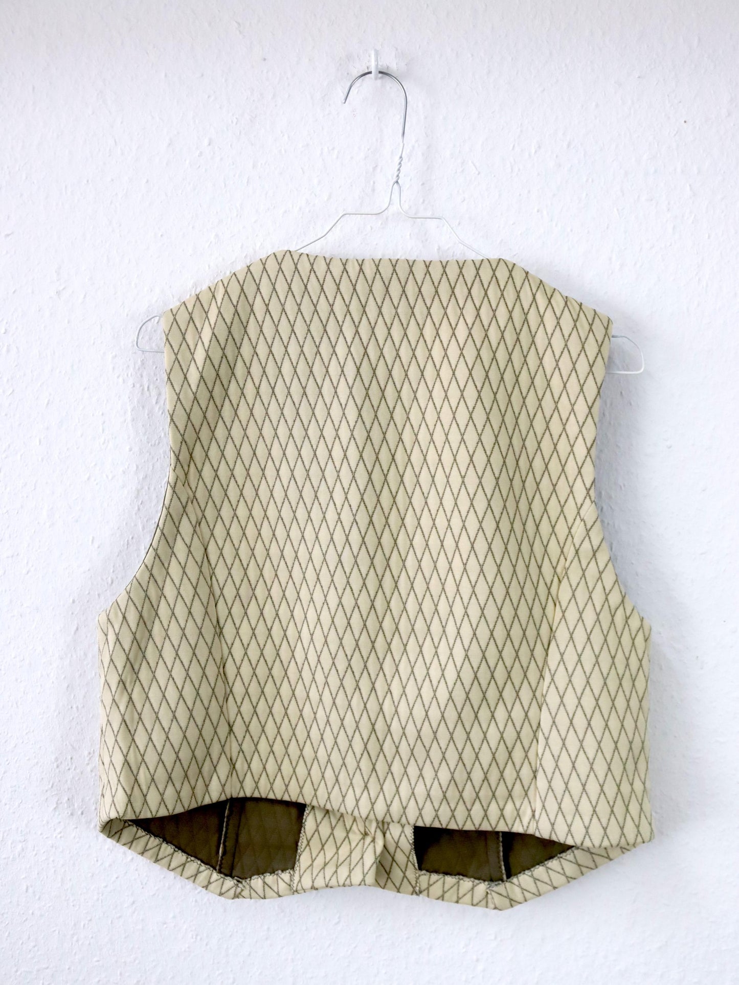 Vintage 80er 90er Weste kariert ärmellos beige 42