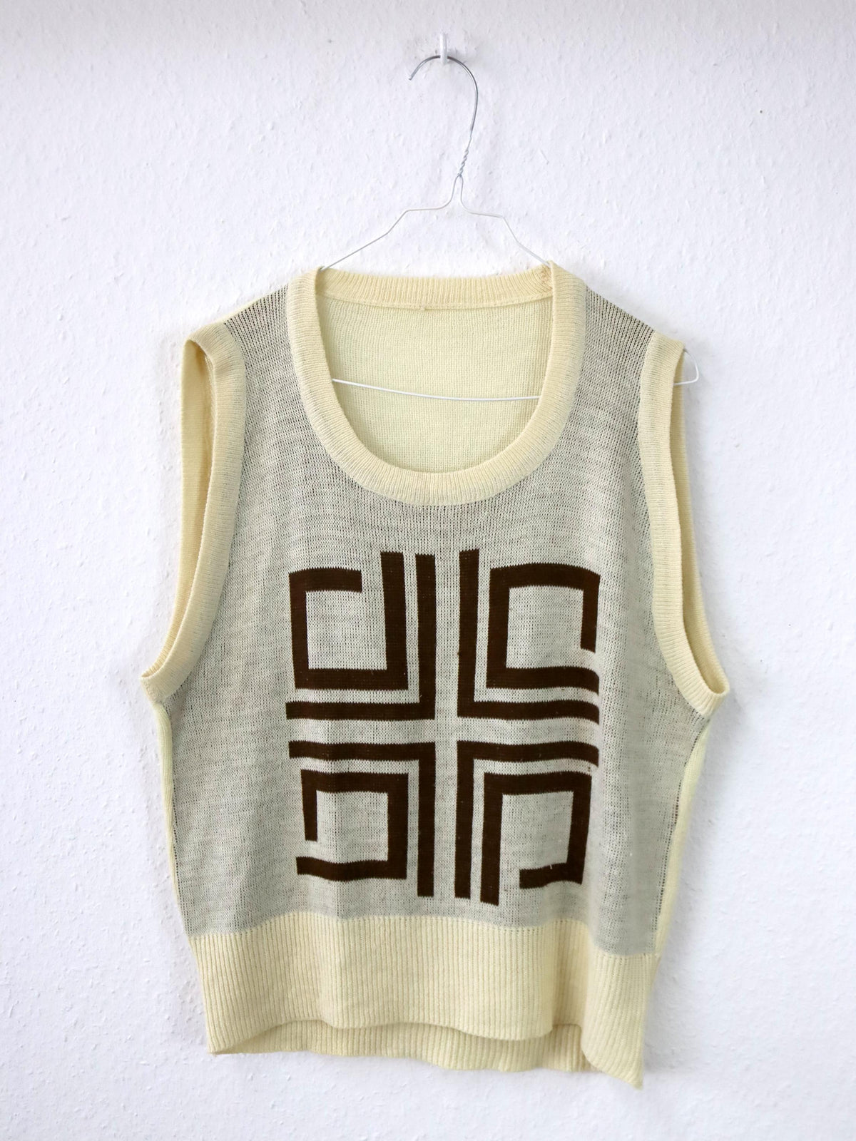 Vintage 80er 90er Pullunder Top Strick beige braun L