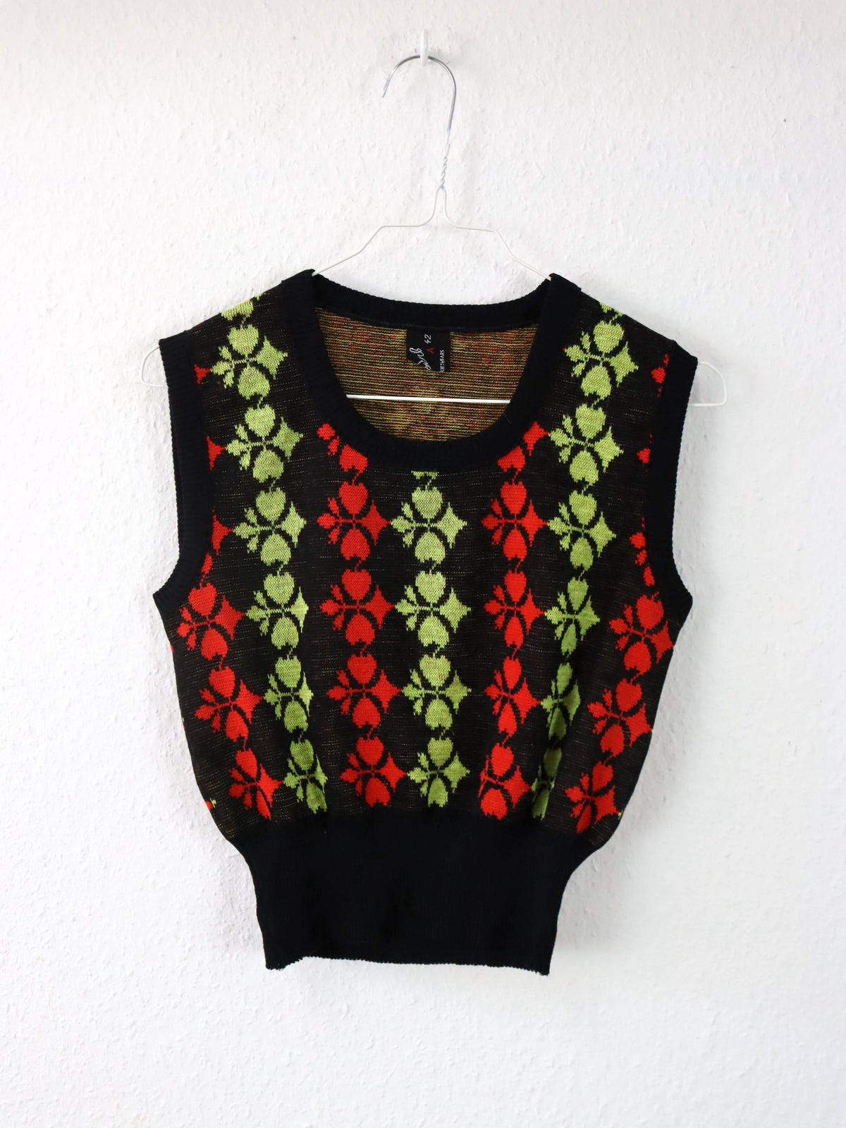 Vintage 80er 90er SUPERB Top Strick Pullunder Crop bauchfrei crazy pattern M