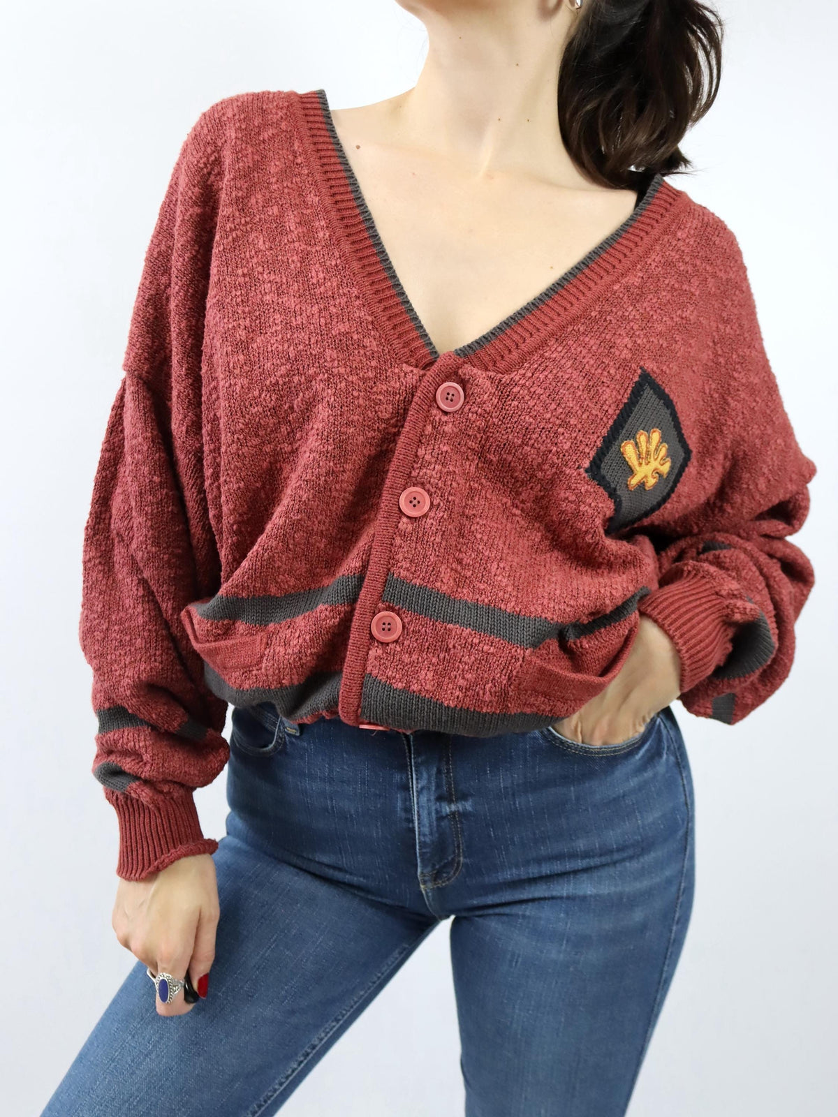 Vintage 80er 90er NANIBON Cardigan Strickjacke Stickerei 50 L