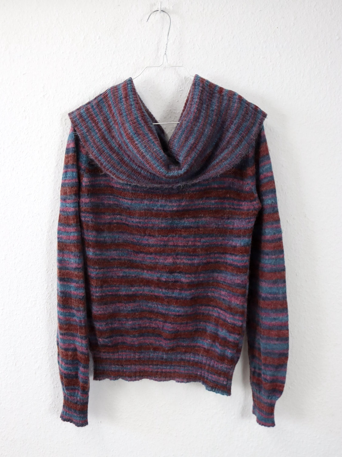 Vintage 90er 00er Y2k Oberteil Pullover Mohair gestreift Carmen Ausschnitt Schulterfrei M