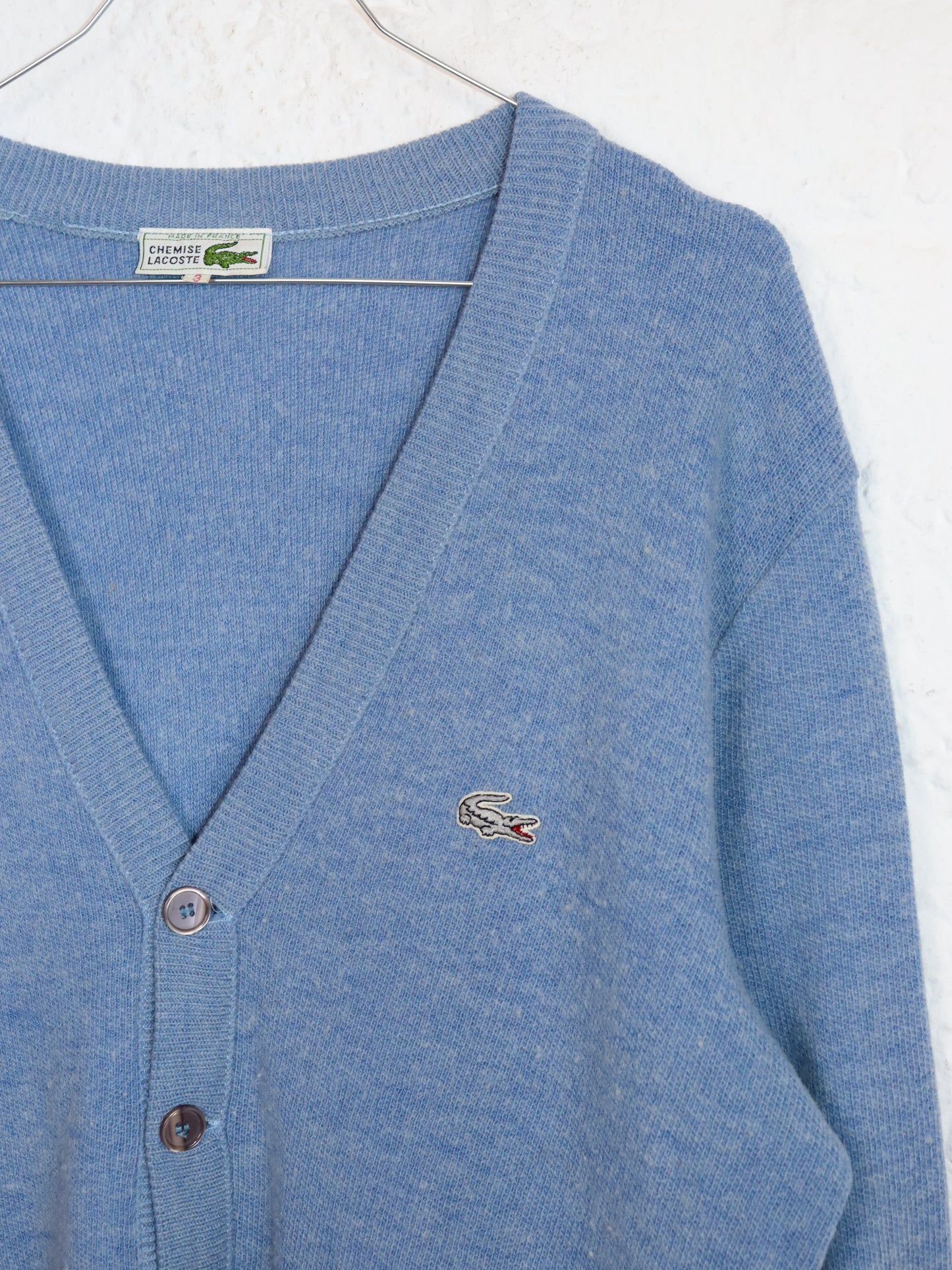 Vintage 80s 90s LACOSTE Cardigan light blue wool