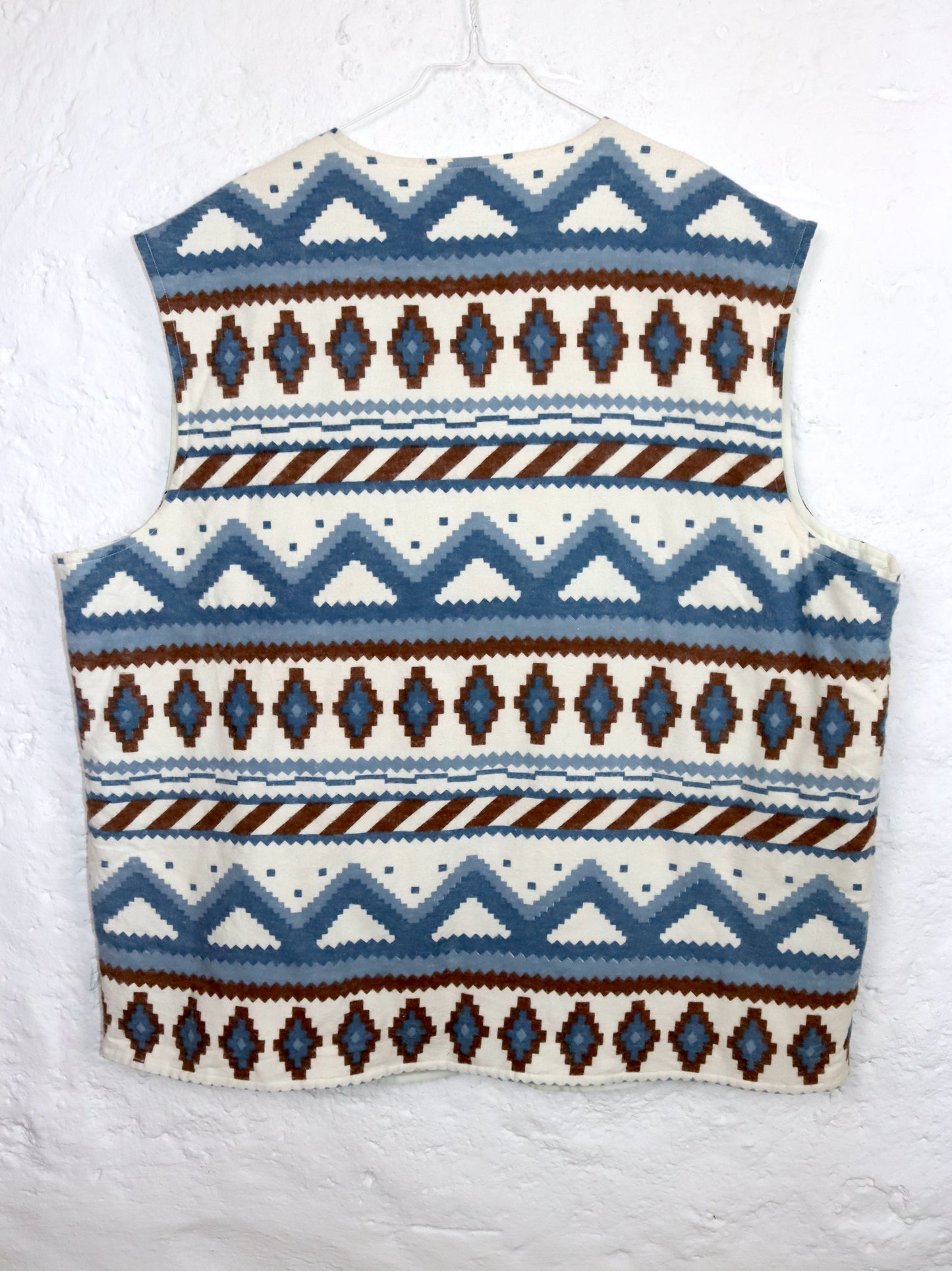 Vintage 80s 90s vest patterned button placket white blue brown XL