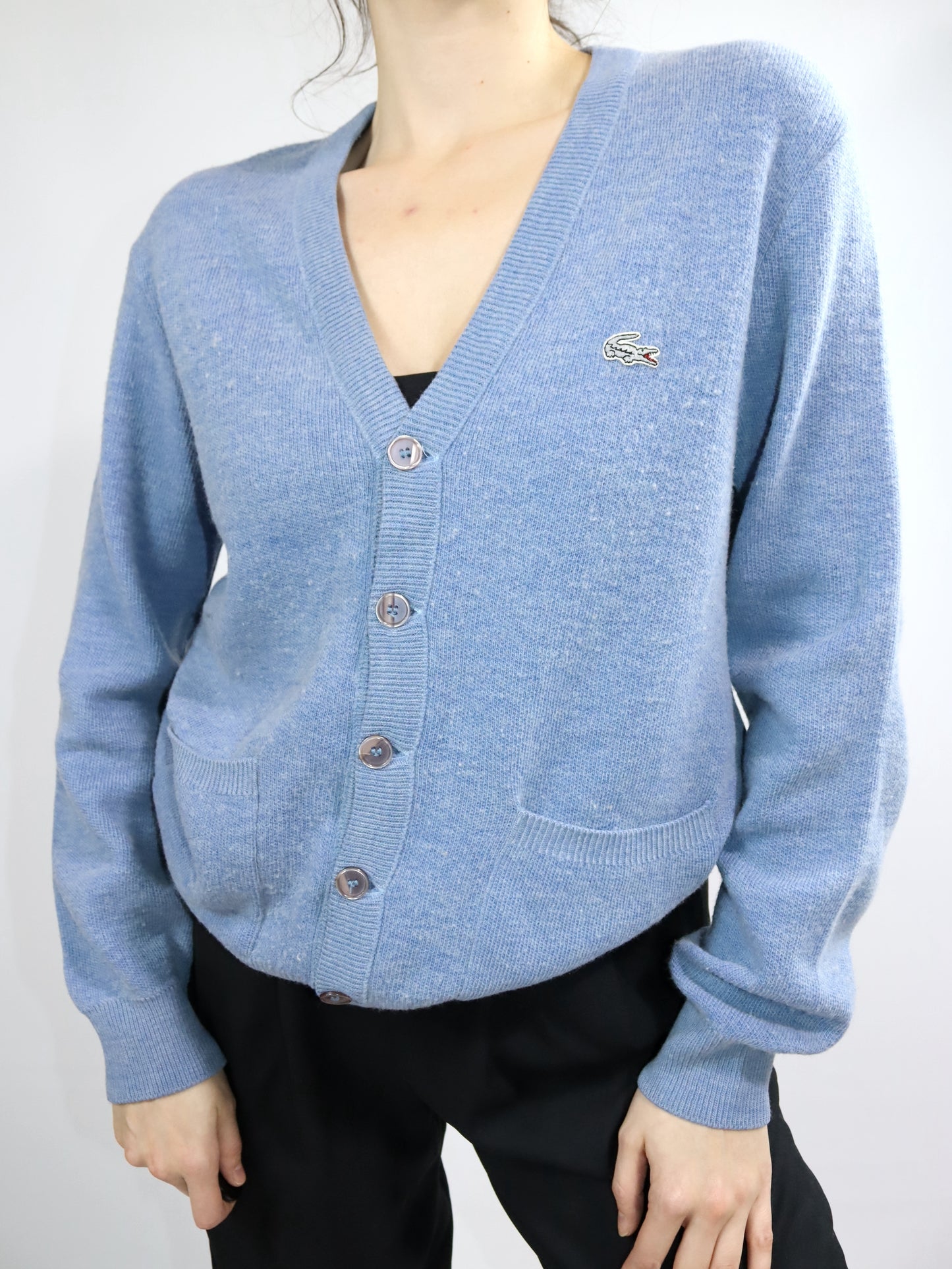 Vintage 80s 90s LACOSTE Cardigan light blue wool